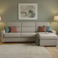 Divano Letto con Penisola Grigio Tortora Sfoderabile Contenitore 280x160 cm, Idrorepellente Multiposizione Trasformabile in Letto Made in Italy