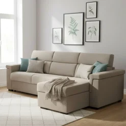 Divano Letto con Penisola Grigio Tortora Sfoderabile Contenitore 285x160 cm, Idrorepellente Multiposizione Trasformabile in Letto Made in Italy - Esca