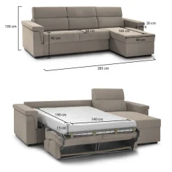 Divani Angolari|Divani Letto Con Penisola > Dmora Divano Letto con Penisola Sfoderabile Contenitore 285x160 cm, Idrorepellente Sfoderabile Trasformabile Made in Italy - Tolle Grigio Tortora