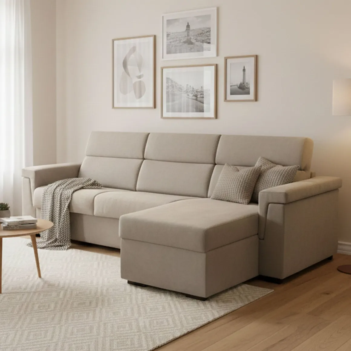 Divano Letto con Penisola Grigio Tortora Sfoderabile Contenitore 285x160 cm, Idrorepellente Trasformabile in Letto Made in Italy - Ganzaria
