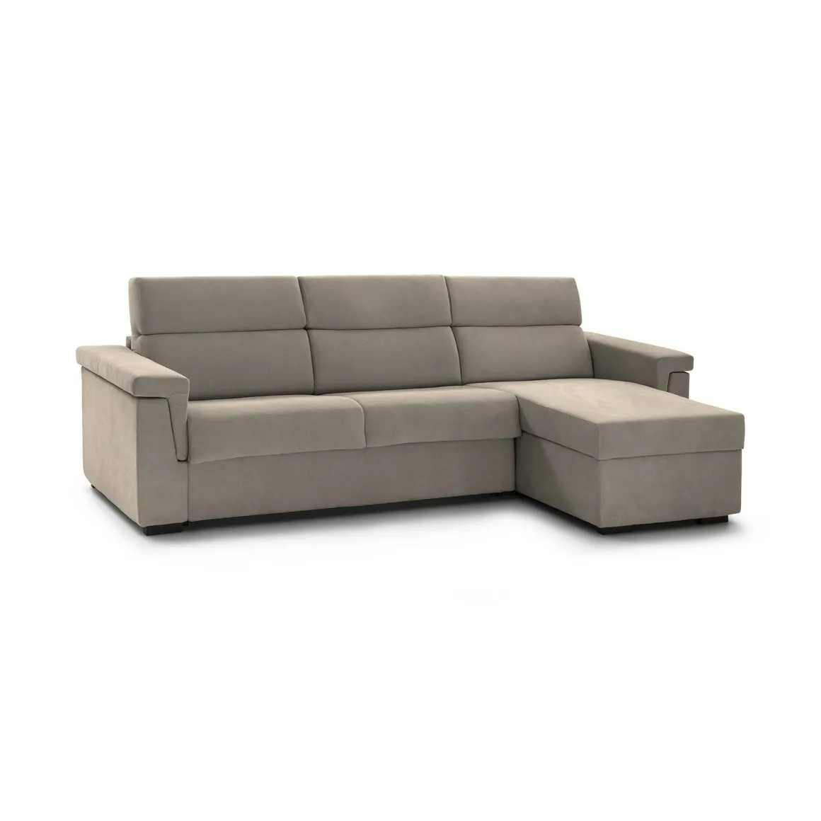 Divano Letto con Penisola Grigio Tortora Sfoderabile Contenitore 285x160 cm, Idrorepellente Trasformabile in Letto Made in Italy - Ganzaria
