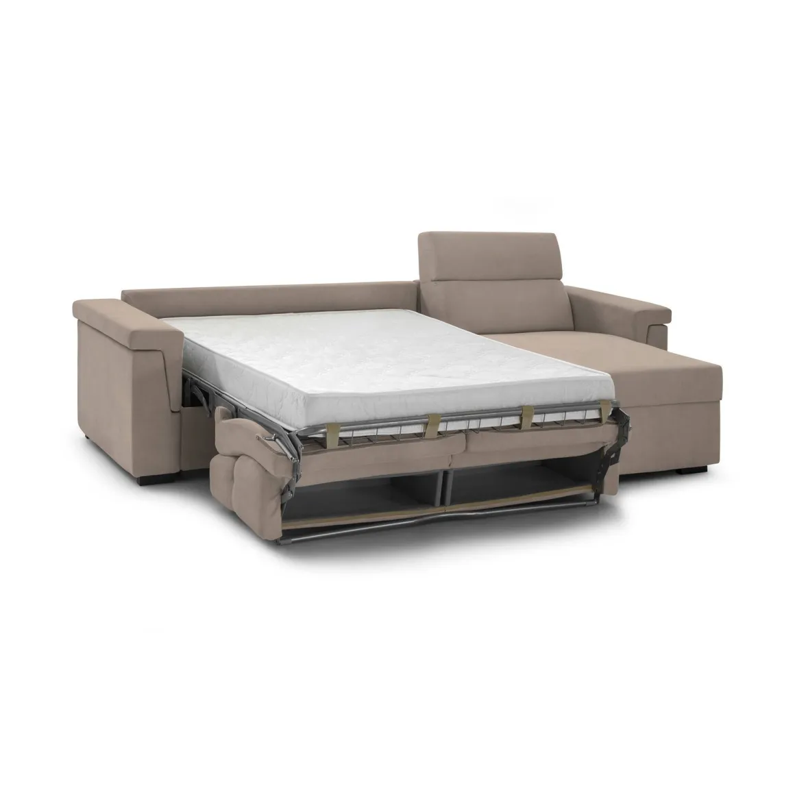 Divano Letto con Penisola Grigio Tortora Sfoderabile Contenitore 285x160 cm, Idrorepellente Trasformabile in Letto Made in Italy - Ganzaria