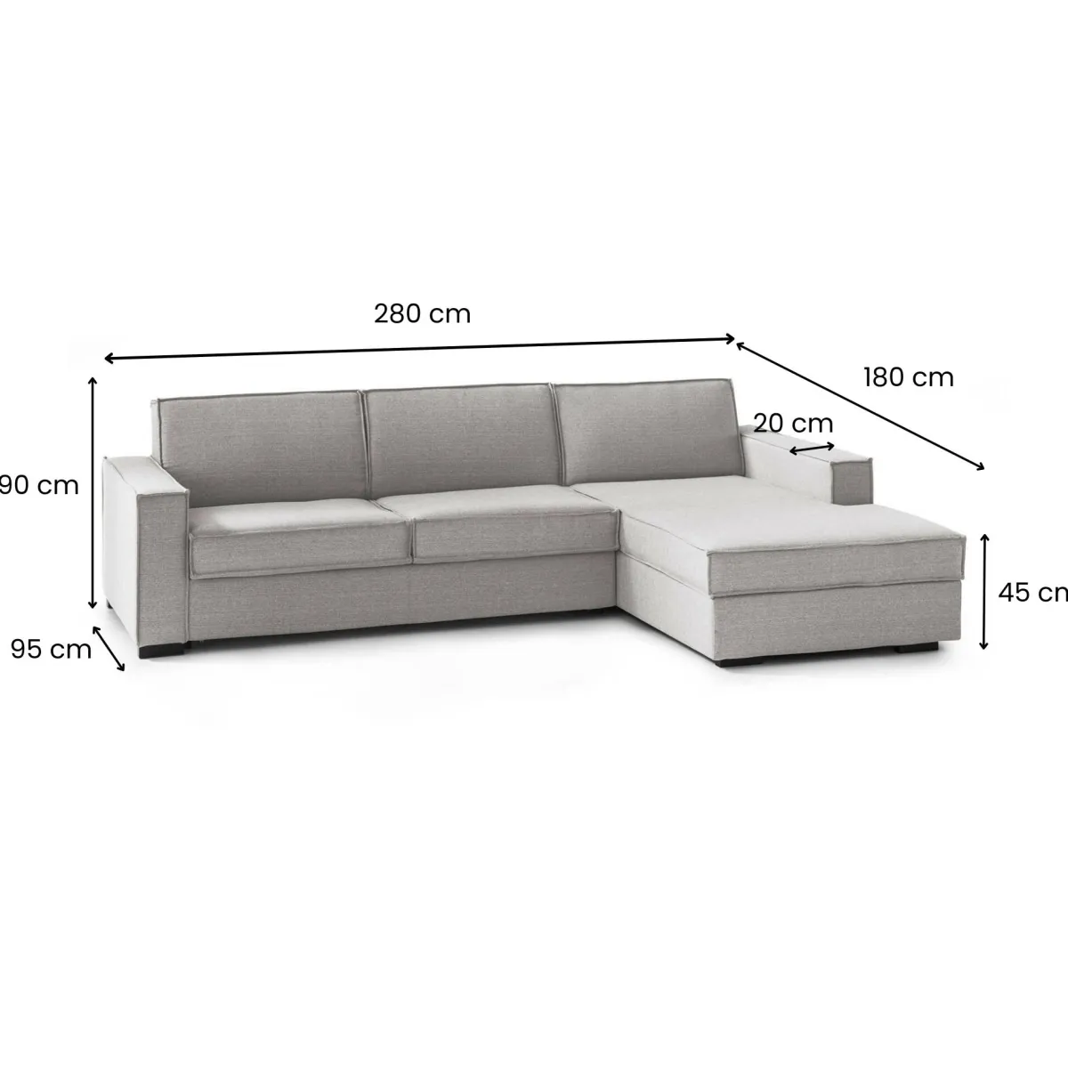 Divani Angolari|Divani Letto Con Penisola > Dmora Divano letto con penisola 280x95cm - Achico Grigio