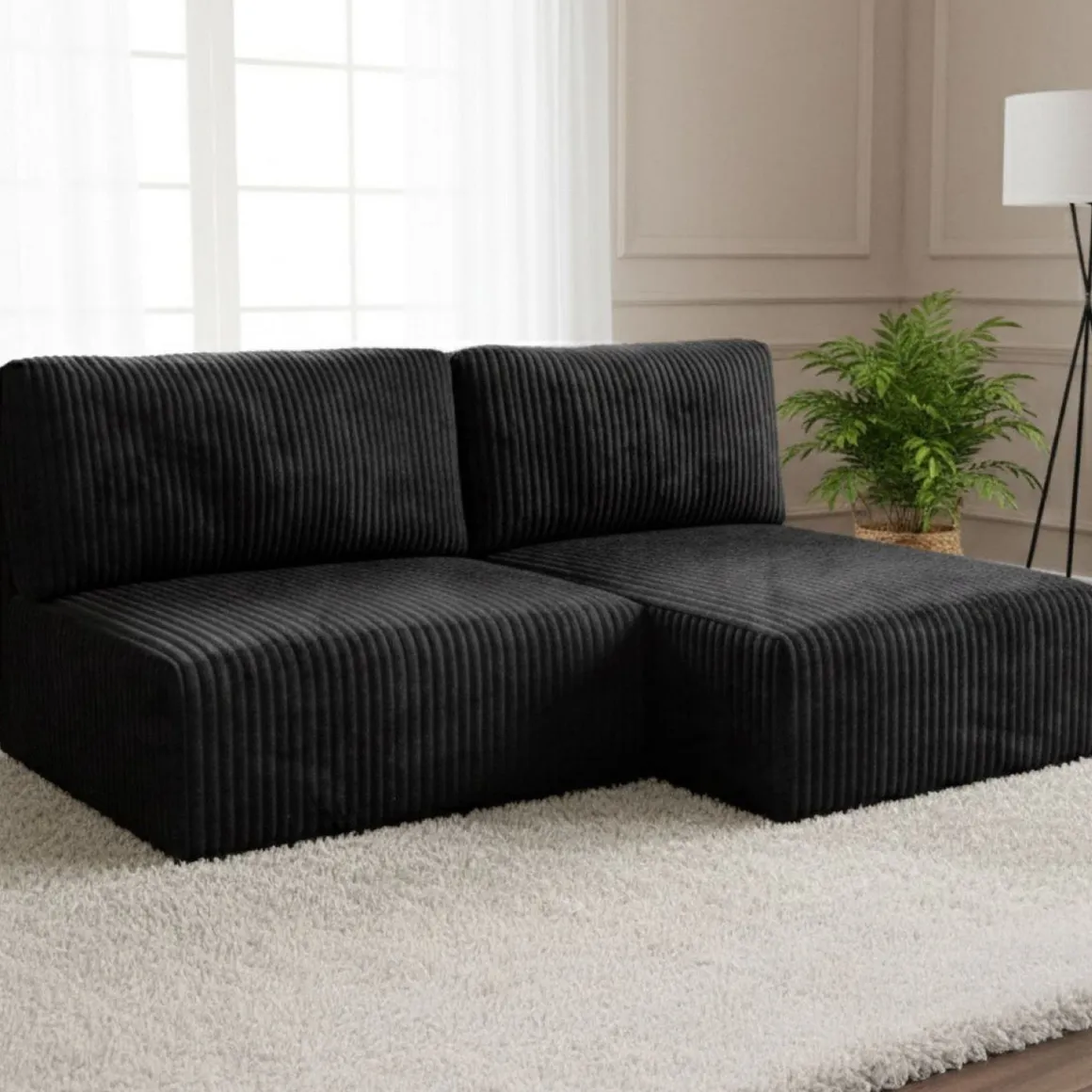 Divano Letto con Penisola Nero Contenitore Cuscini Sfoderabili 210x149 cm, Reclinabile - Pergola
