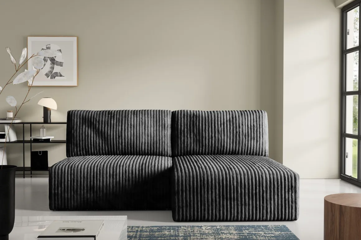 Divano Letto con Penisola Nero Contenitore Cuscini Sfoderabili 210x149 cm, Reclinabile - Pergola