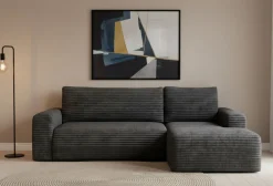 Divano Letto con Penisola Nero Contenitore Reclinabile 268x163 cm, Cuscini Sfoderabili - Folgarida