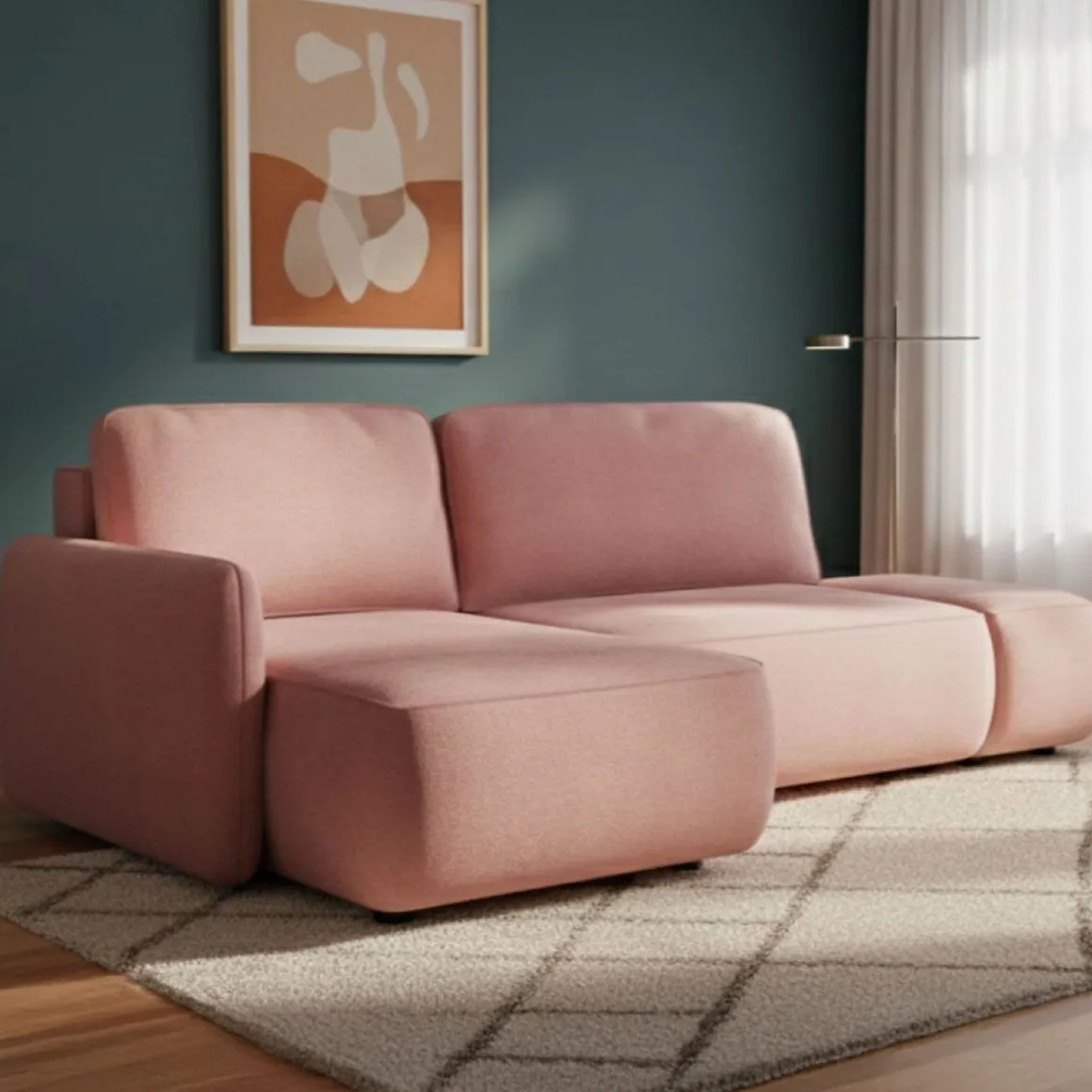 Divano Letto con Penisola Rosa Contenitore Reclinabile 229x148 cm, Cuscini Sfoderabili - Rezzo