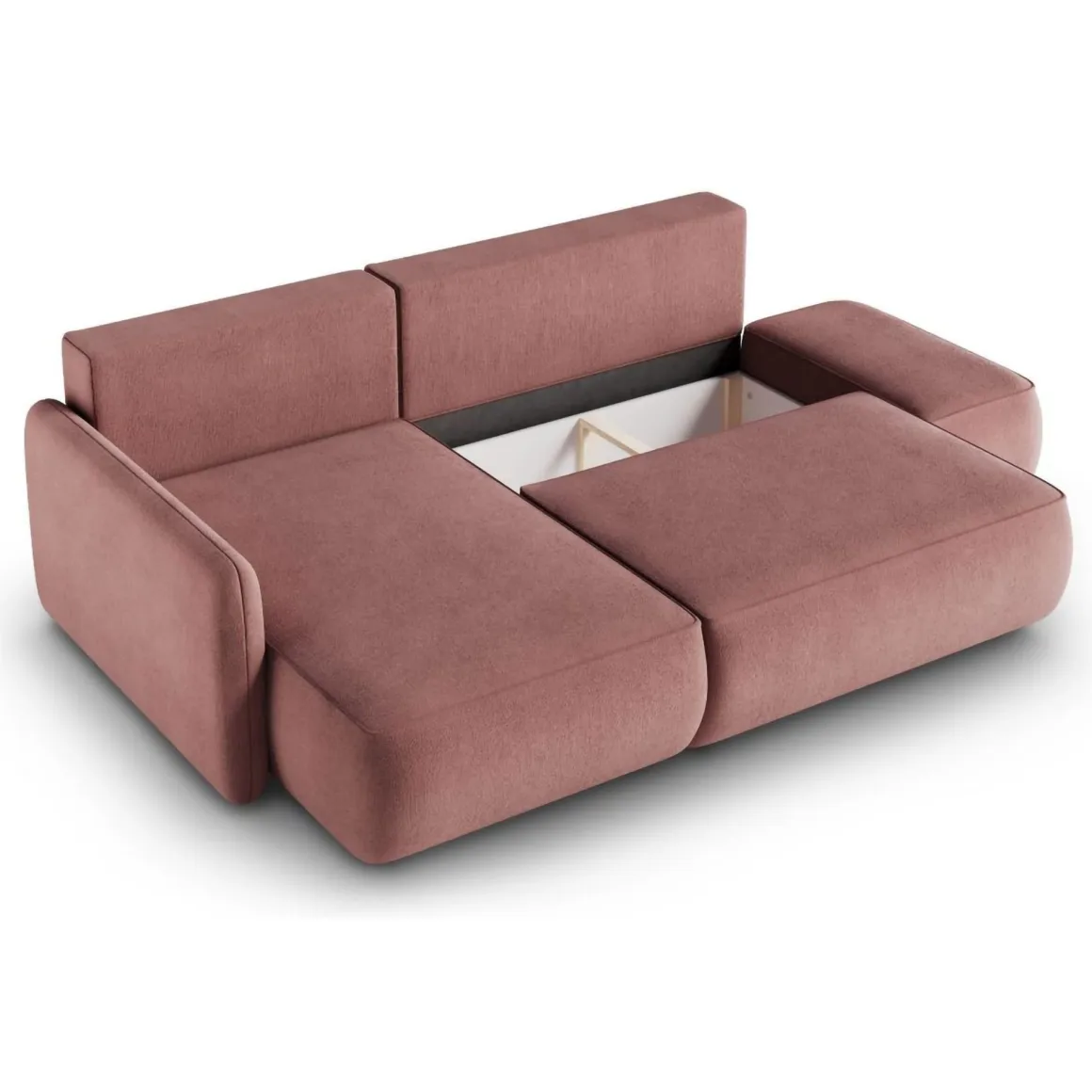 Divano Letto con Penisola Rosa Contenitore Reclinabile 229x148 cm, Cuscini Sfoderabili - Rezzo