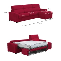 Divani Angolari|Divani Letto Con Penisola > Dmora Divano Letto con Penisola Sfoderabile Contenitore 285x160 cm, Idrorepellente Multiposizione Made in Italy - Ganzaria Rosso