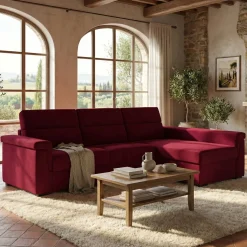 Divano Letto con Penisola Rosso Sfoderabile Contenitore 285x160 cm, Idrorepellente Multiposizione Trasformabile in Letto Made in Italy - Esca