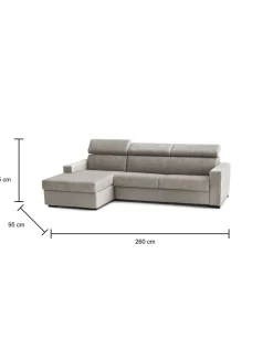 Divano letto con penisola tortora 260x95cm - Aloet
