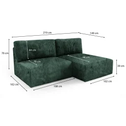 Divani Angolari|Divani Letto Con Penisola > Dmora Divano Letto con Penisola Contenitore Cuscini Sfoderabili 210x149 cm, Reclinabile - Pergola Verde