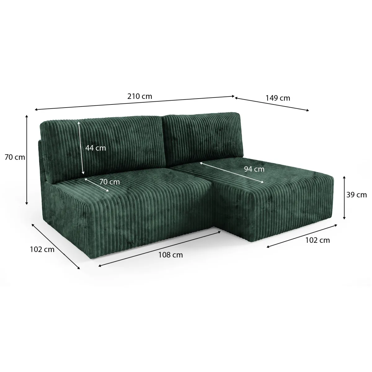 Divani Angolari|Divani Letto Con Penisola > Dmora Divano Letto con Penisola Contenitore Cuscini Sfoderabili 210x149 cm, Reclinabile - Pergola Verde