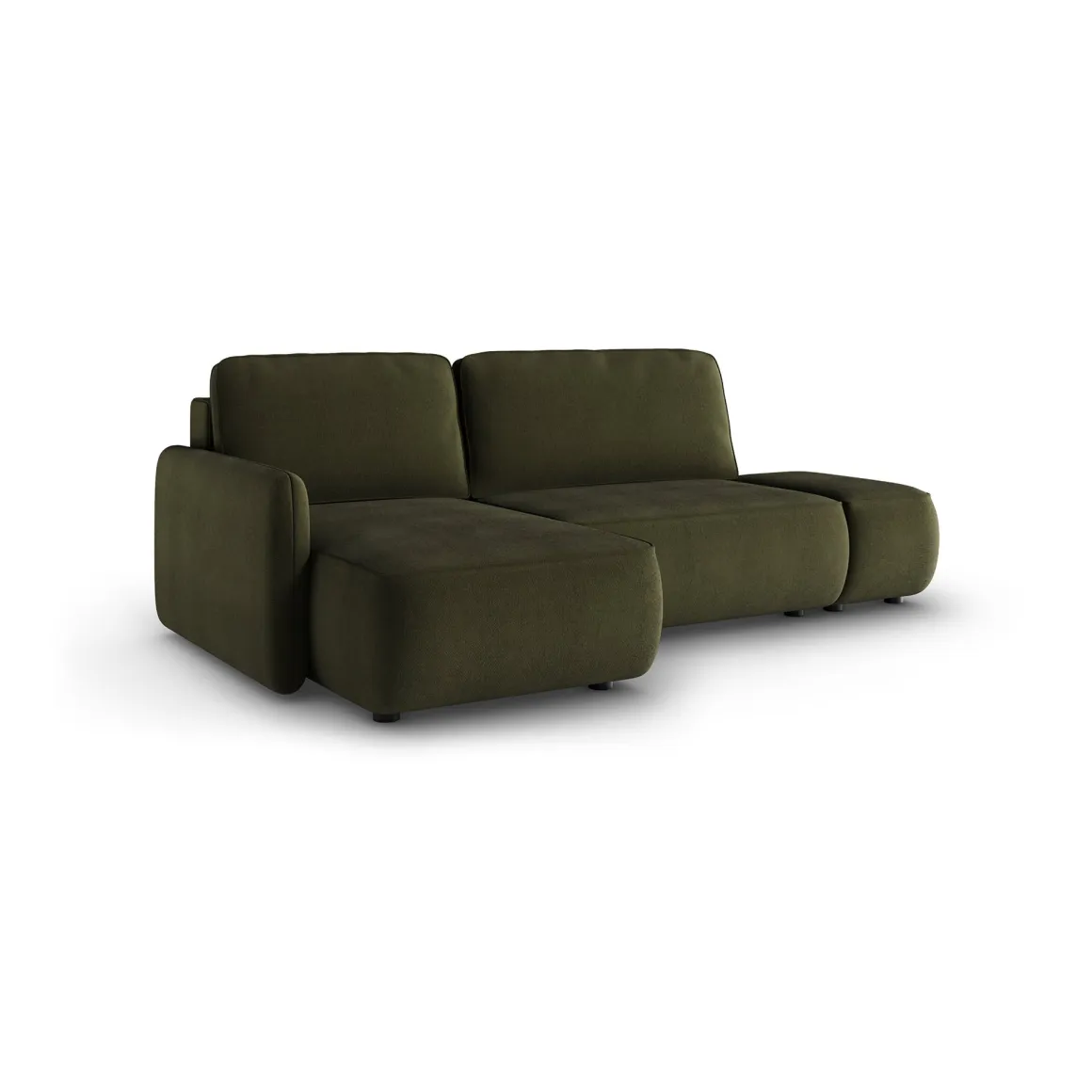 Divano Letto con Penisola Verde Contenitore Reclinabile 229x148 cm, Cuscini Sfoderabili - Rezzo