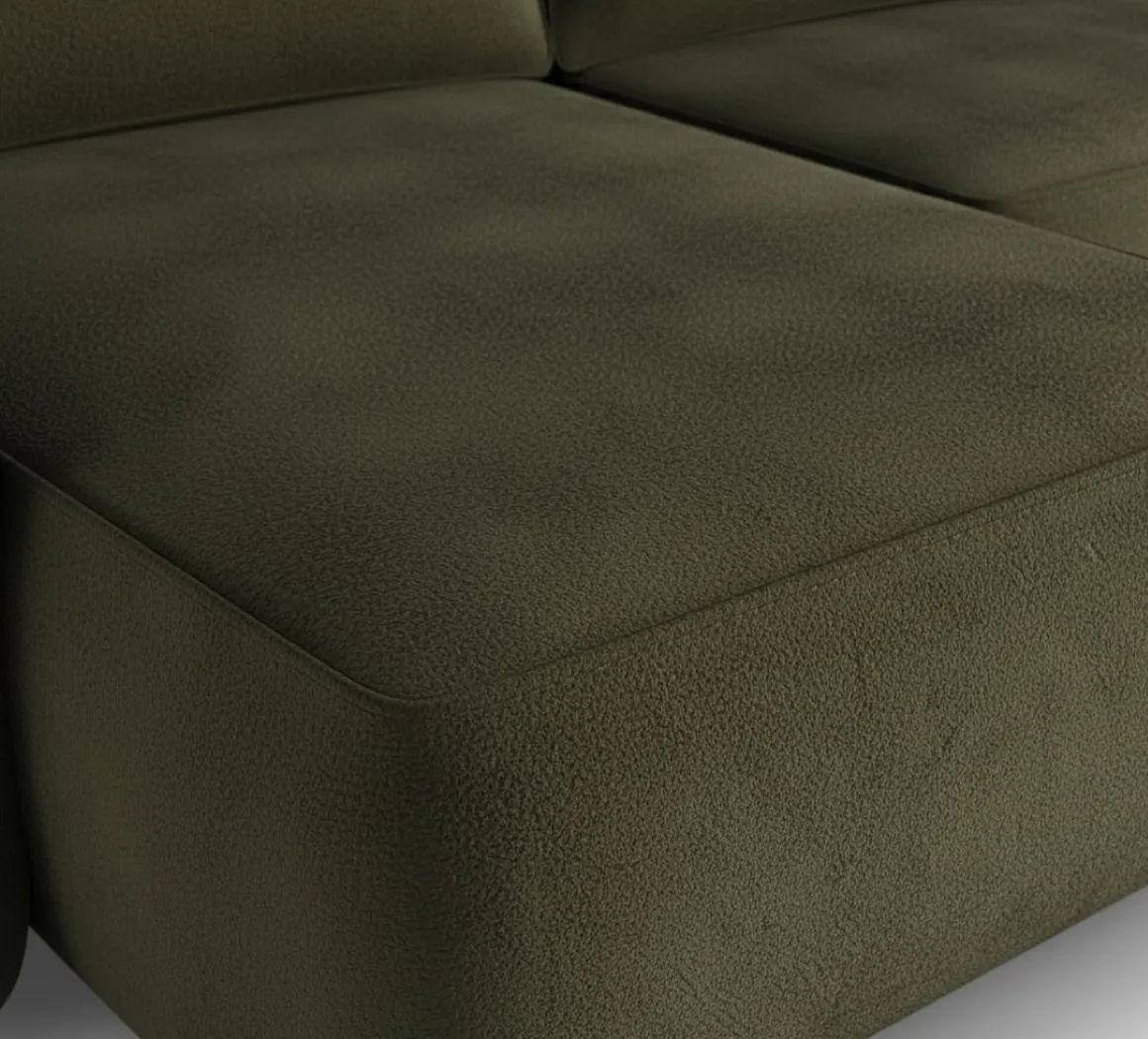 Divano Letto con Penisola Verde Contenitore Reclinabile 229x148 cm, Cuscini Sfoderabili - Rezzo