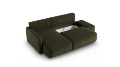 Divano Letto con Penisola Verde Contenitore Reclinabile 229x148 cm, Cuscini Sfoderabili - Rezzo