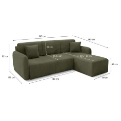 Divano Letto con Penisola Verde Contenitore Reversibile 245x185 cm, Reclinabile - Ranco