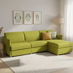 Divani Angolari|Divani Letto Con Penisola > Dmora Divano Letto con Penisola Sfoderabile Contenitore 260x160 cm, Idrorepellente Trasformabile in Letto Made in Italy - Scordia Verde