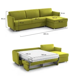 Divani Angolari|Divani Letto Con Penisola > Dmora Divano Letto con Penisola Sfoderabile Contenitore 260x160 cm, Idrorepellente Trasformabile in Letto Made in Italy - Scordia Verde