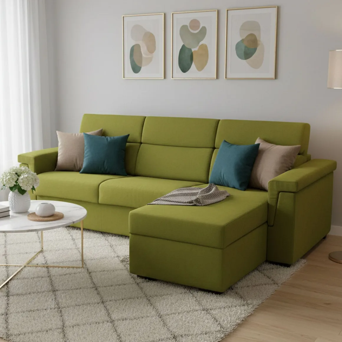 Divani Angolari|Divani Letto Con Penisola > Dmora Divano Letto con Penisola Sfoderabile Contenitore 285x160 cm, Idrorepellente Multiposizione Trasformabile in Letto Made in Italy - Priverno Verde