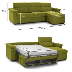 Divani Angolari|Divani Letto Con Penisola > Dmora Divano Letto con Penisola Sfoderabile Contenitore 285x160 cm, Idrorepellente Multiposizione Trasformabile in Letto Made in Italy - Priverno Verde