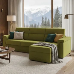 Divani Angolari|Divani Letto Con Penisola > Dmora Divano Letto con Penisola Sfoderabile Contenitore 285x160 cm, Idrorepellente Multiposizione Trasformabile in Letto Made in Italy - Priverno Verde