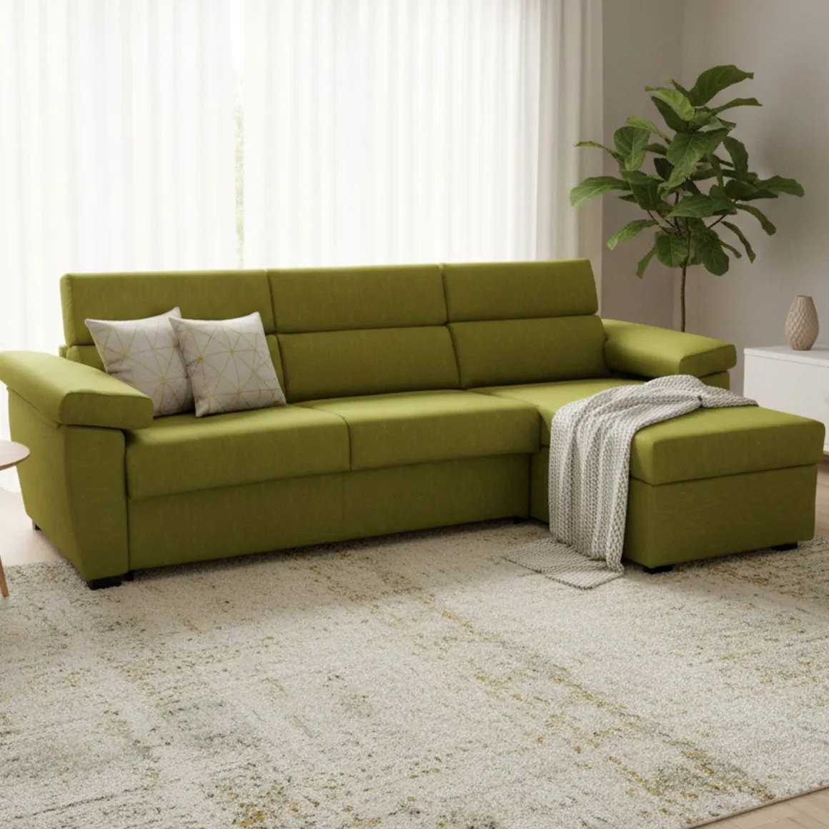 Divani Angolari|Divani Letto Con Penisola > Dmora Divano Letto con Penisola Sfoderabile Contenitore 285x160 cm, Idrorepellente Trasformabile in Letto Made in Italy - Esca Verde