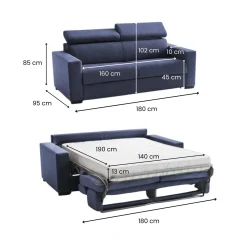 Divano letto con poggiatesta regolabili blu 180x95cm - Aieie
