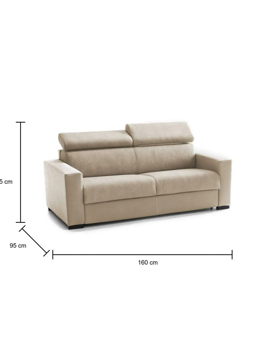 Divano letto contenitore 2 posti 160x95 cm reclinabile con vano contenitore in tessuto sfoderabile beige – Alinia