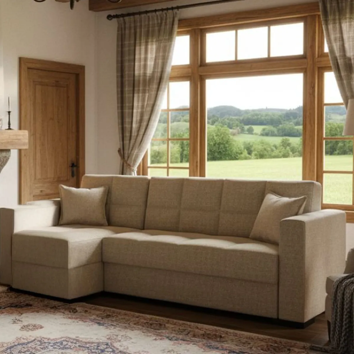 Divani Letto Con Penisola|Salotto > Dmora Divano letto design 227x150cm - Armadillo Beige