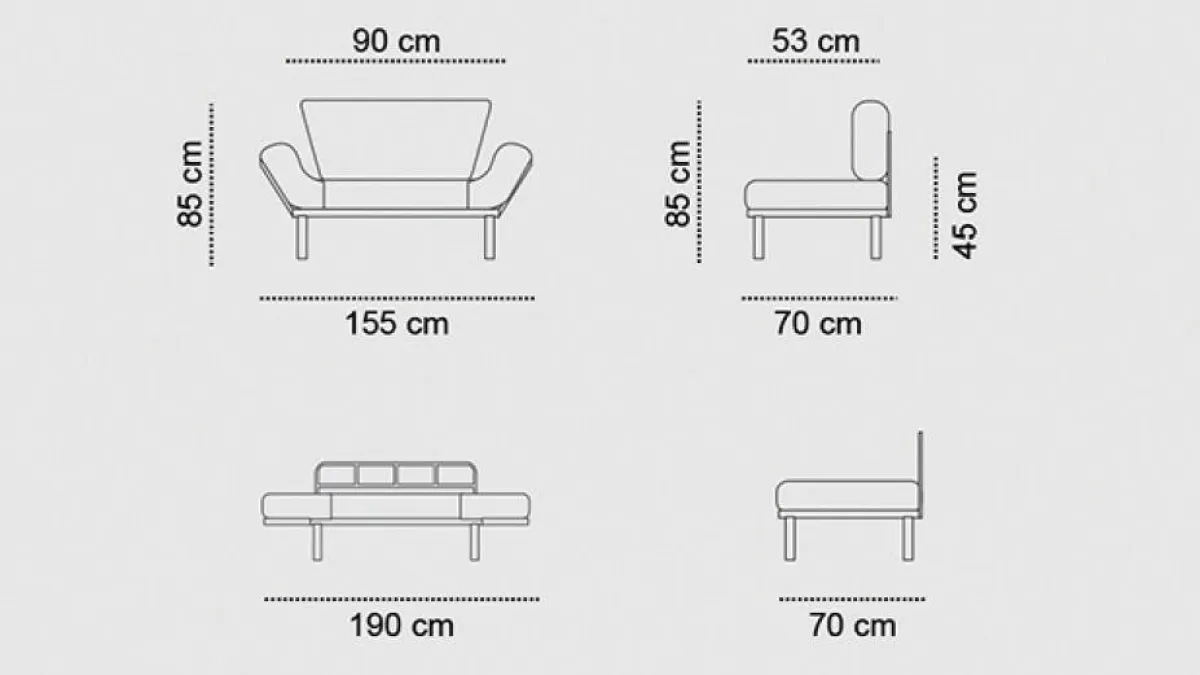 Divani Letto 2 Posti|Divano Contenitore Letto > Dmora Divano letto design 155x70cm - Guchol Grigio