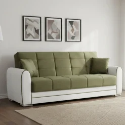 Divano letto in legno bianco e verde 220x84cm - Dike
