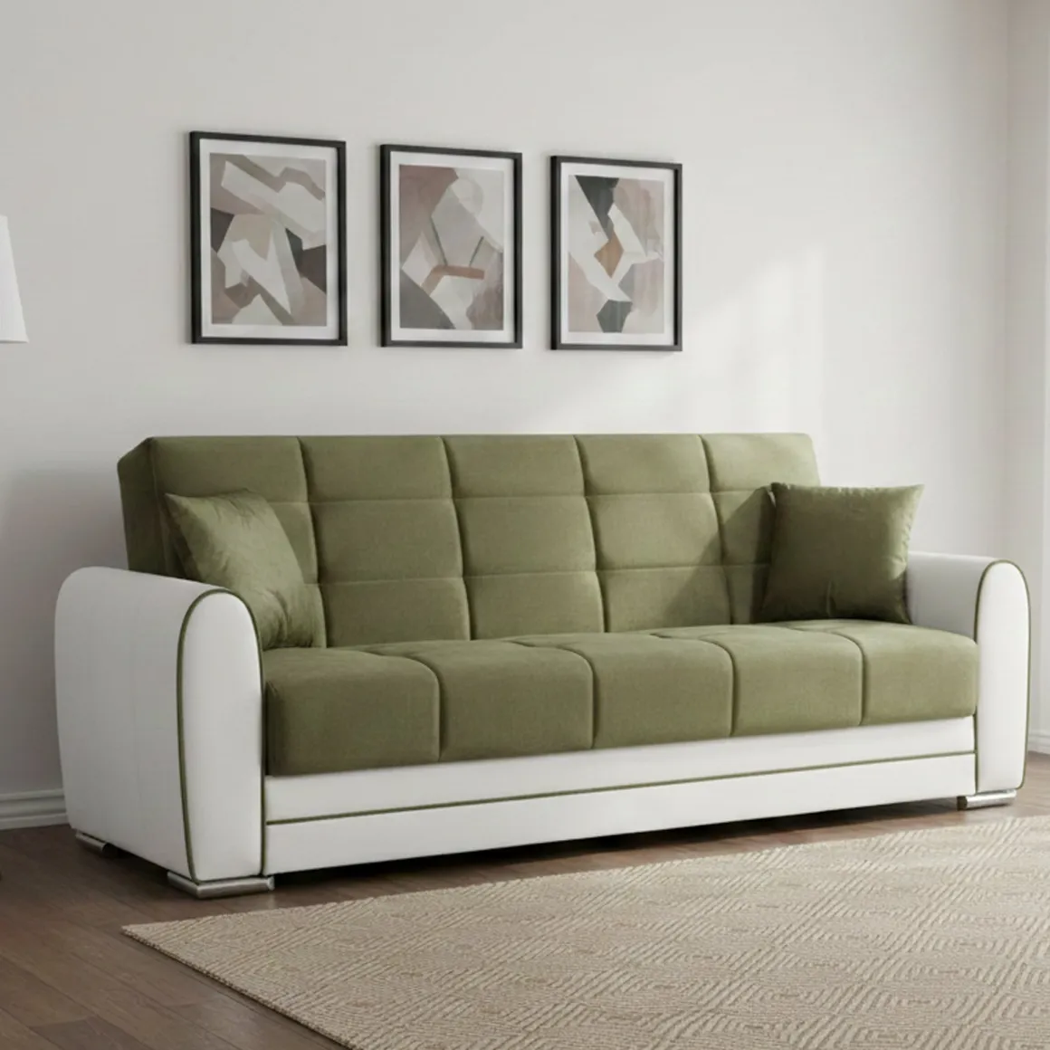 Divano letto in legno bianco e verde 220x84cm - Dike