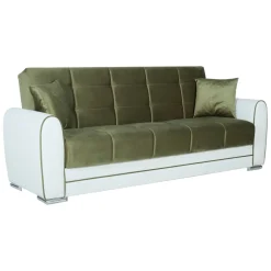 Divano letto in legno bianco e verde 220x84cm - Dike