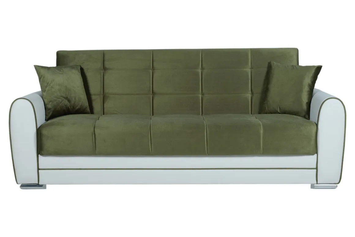 Divano letto in legno bianco e verde 220x84cm - Dike