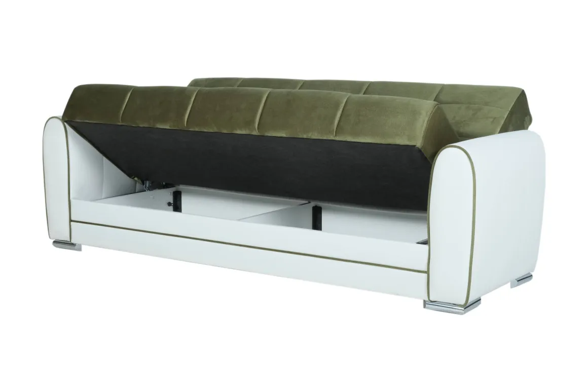 Divano letto in legno bianco e verde 220x84cm - Dike