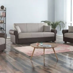 Salotto > Dmora Divano letto in legno marrone e grigio 233x84cm - Barbiano Grigio, Marrone