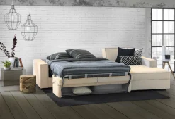 Divano letto in legno massello beige 280x95cm - Achico