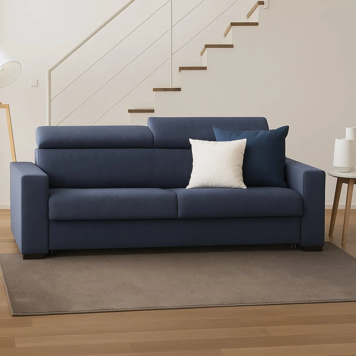 Divani Letto Con Penisola|Salotto > Dmora Divano letto in legno massello 260x95cm - Albenga Blu