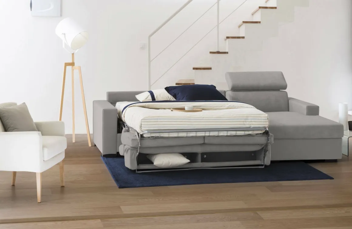 Divani Letto 3 Posti|Salotto > Dmora Divano letto in legno massello grigio e antracite 220x95cm - Estia Grigio, Grigio Antracite