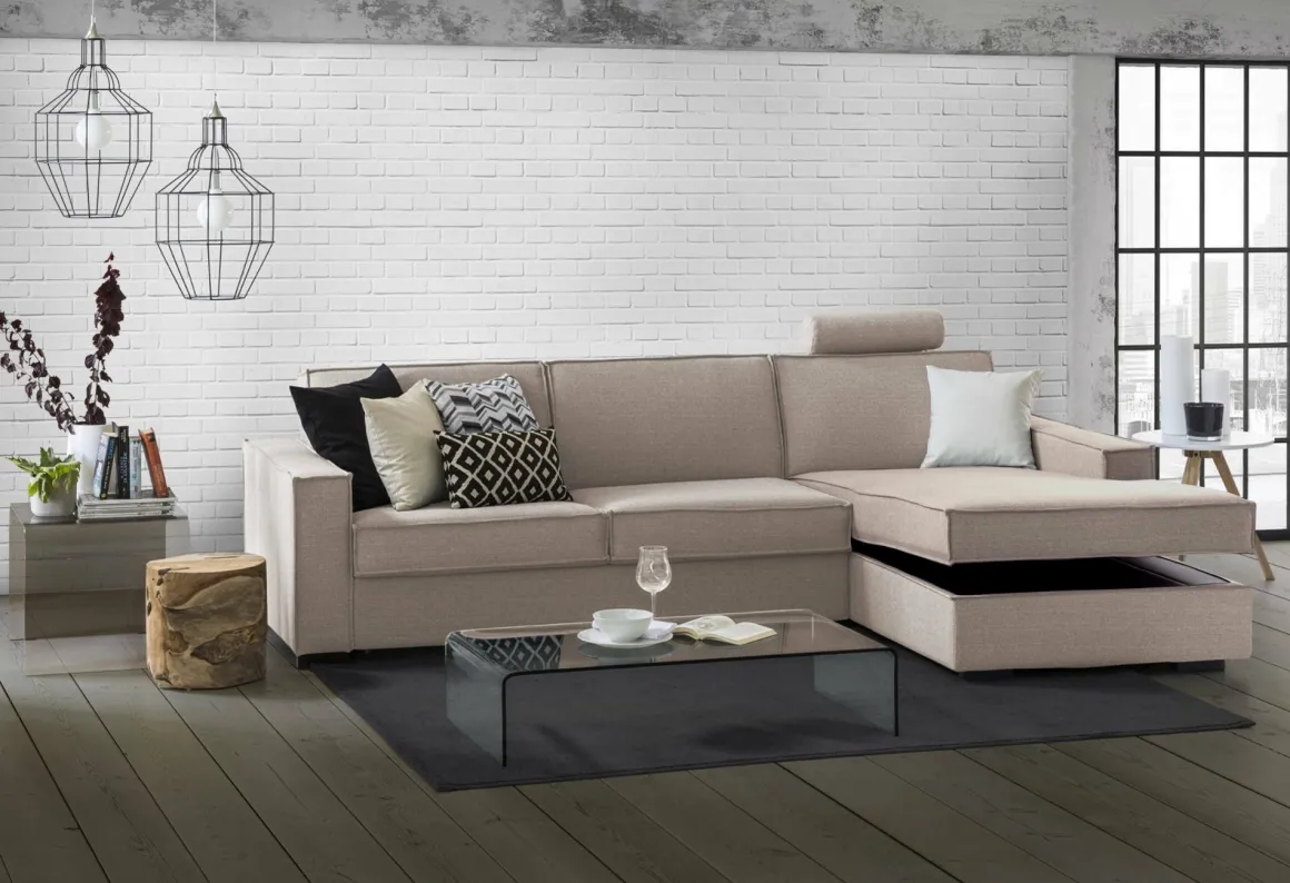 Divano letto in legno massello tortora 280x95cm - Achico