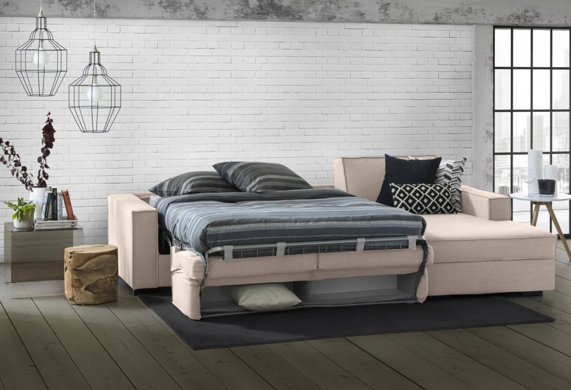 Divano letto in legno massello tortora 280x95cm - Achico