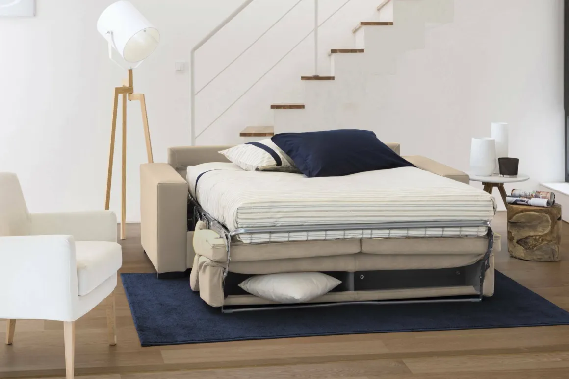 Divano letto in tessuto beige 200x95cm - Amalfi