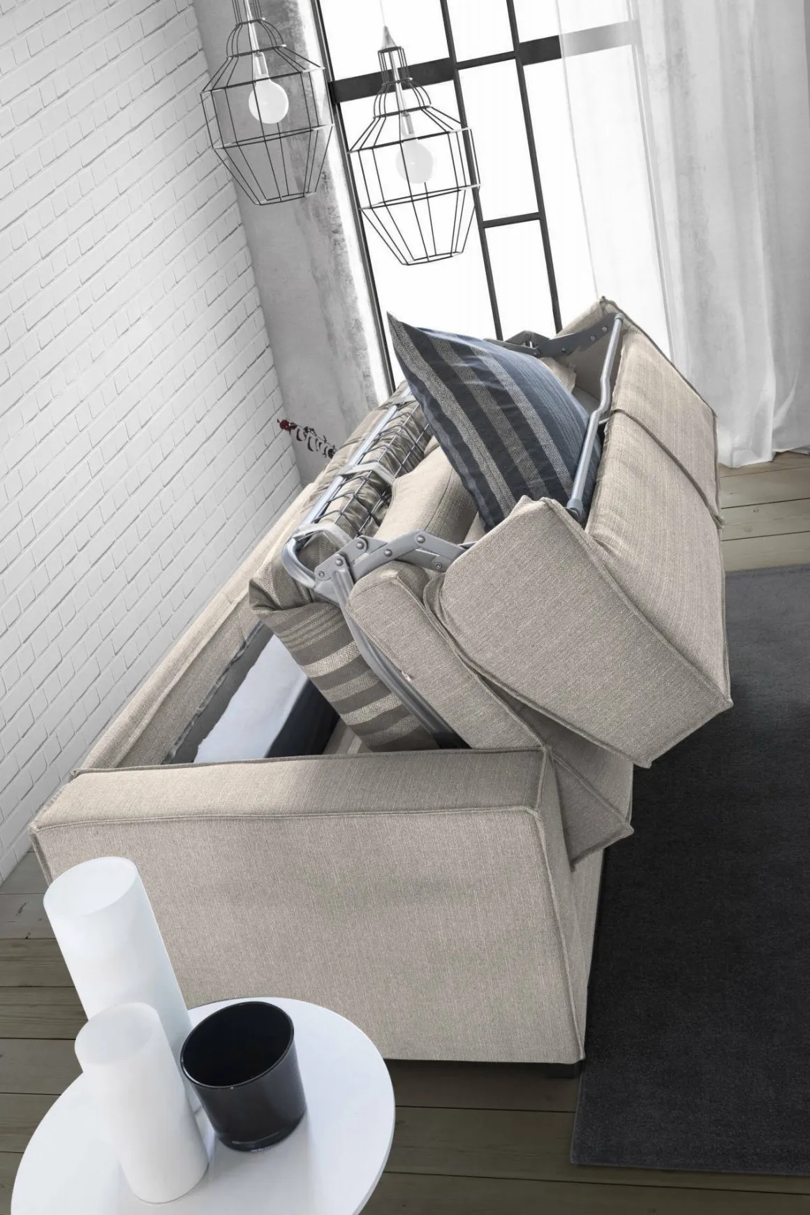 Divano letto matrimoniale tortora 180x95cm - Alano