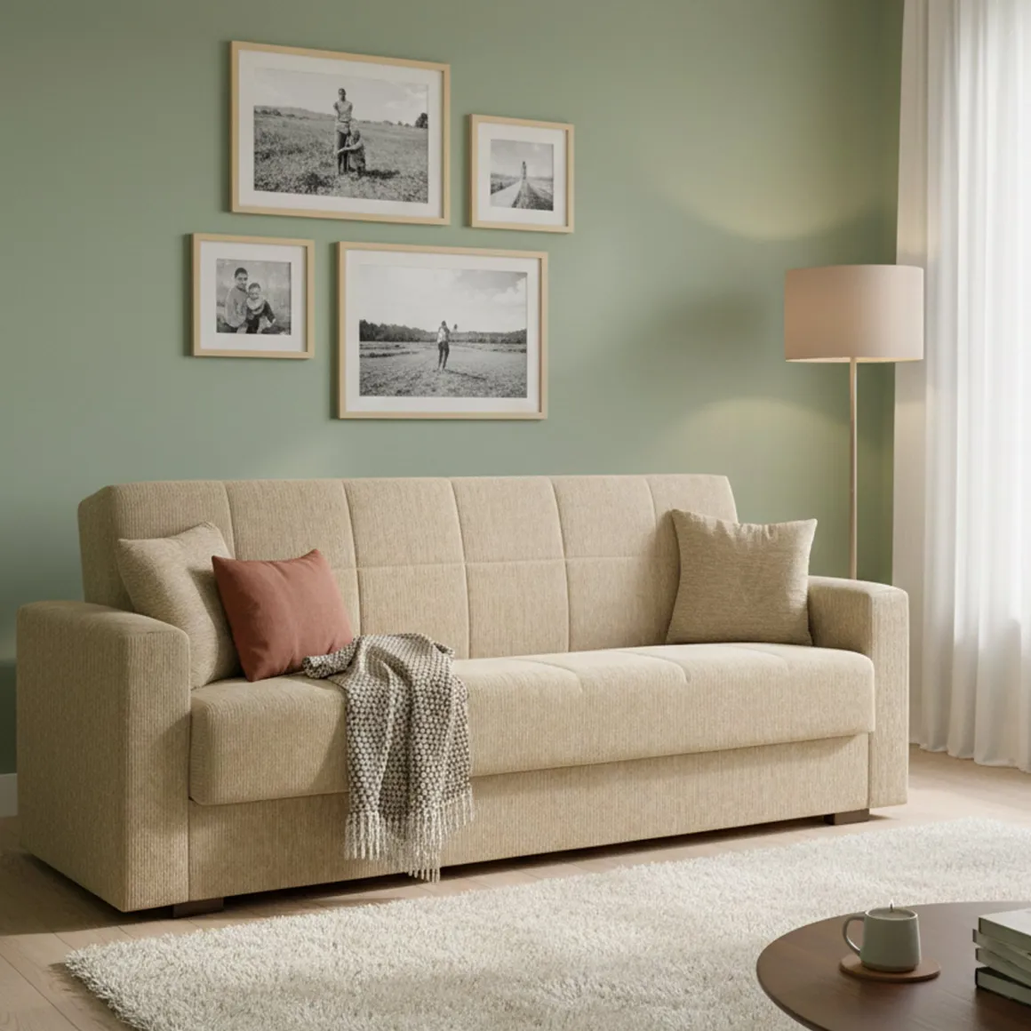 Divano letto moderno beige 212x80cm - Ambrogino