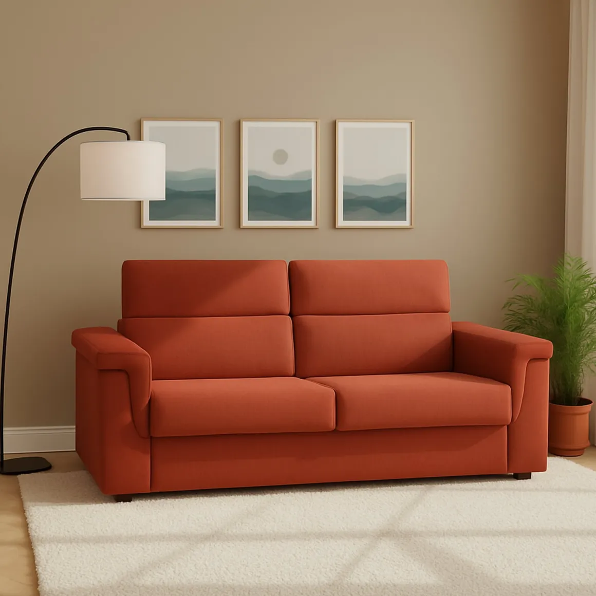 Divano Letto 2 Posti Arancione Sfoderabile Contenitore 185x95 cm, di Apertura a Ribalta Made in Italy - Rigolato