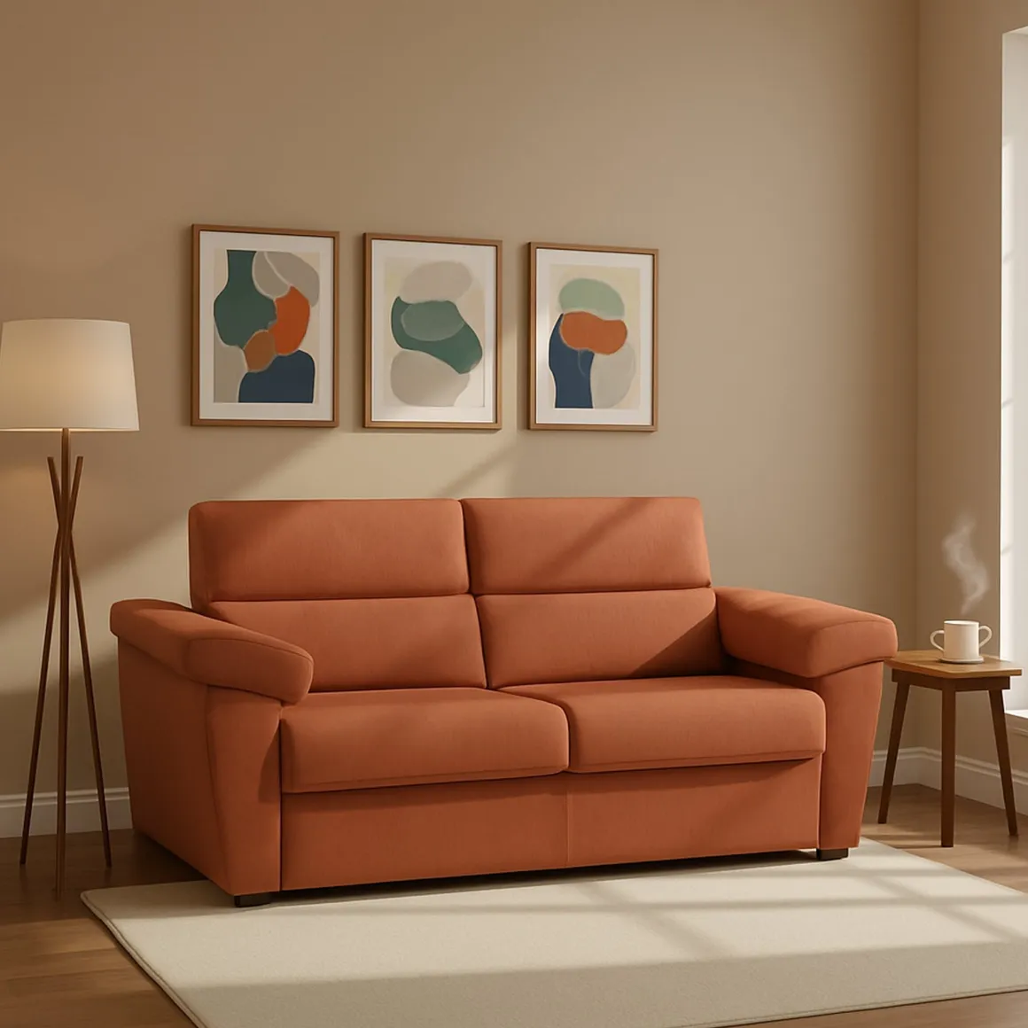 Divano Letto 2 Posti Arancione Sfoderabile Contenitore 185x95 cm, di Apertura a Ribalta Made in Italy - Seui