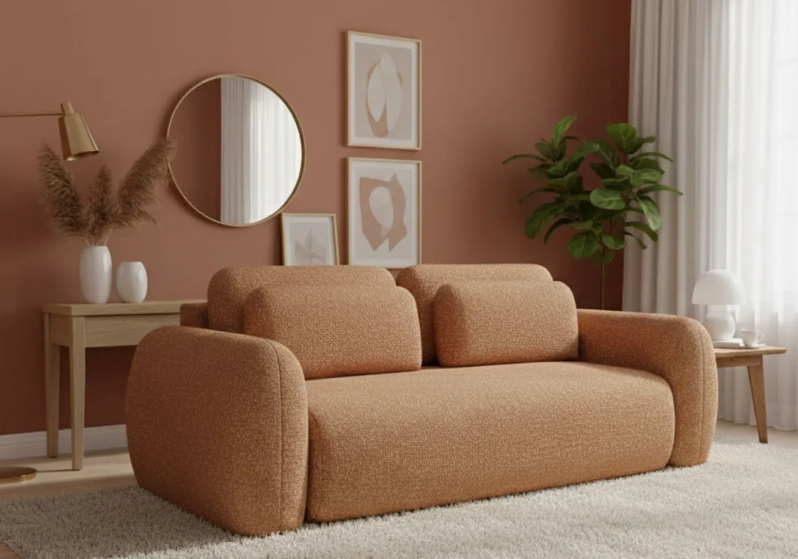 Divano Letto 3 Posti Arancione Contenitore di Apertura a Libro 266x121 cm, Reclinabile - Sessame