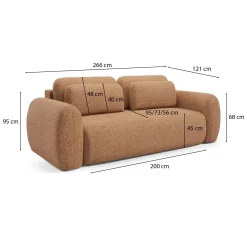 Divano Letto 3 Posti Arancione Contenitore di Apertura a Libro 266x121 cm, Reclinabile - Sessame