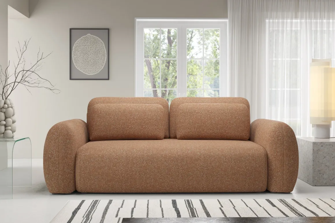 Divano Letto 3 Posti Arancione Contenitore di Apertura a Libro 266x121 cm, Reclinabile - Sessame
